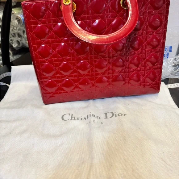 GUC Lady Dior Red Quilted Handbag w/ COA - Picture 14 of 16